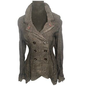 Italian Designer “HIGH” Black & Grey Double Breasted Wool & Linen Jacket US29